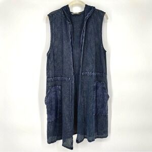 Chalet et céci Navy Mesh‎ Hooded Vest sz S Lightweight Layering Coverup Beach